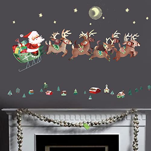 Decalmile Christmas Window Wall Decals Watercolor Santa Claus And Reindeer Wall Stickers Kids Room Home Party Shop Window Decorations(W: 46 Inches) #TOP2