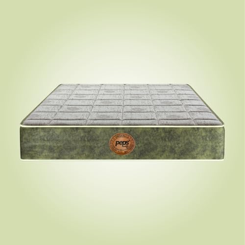Image of peps Organica 8 Inch Eco-Friendly Pocket Spring Mattress | Single Size 72X30 Inches | Natural Latex & Bio-Cotton | Hypoallergenic Comfort | Zero Disturbance Sleep | BIS Certified | 10 Year Warranty