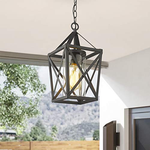 Zeyu Outdoor Pendant Lights For Porch, Exterior Hanging Lantern In Black Finish With Clear Glass, Zd18-H Bk #TOP2