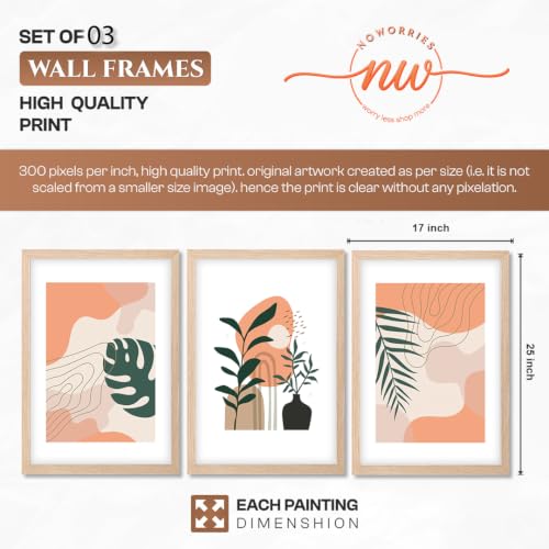 Image of NoWorries Wall decor paintings for living room, Modern art wall frames for home decoration Set of 3 (Tropical pattern) (Theme-Minimalist) (Art-1, 17x25inch)