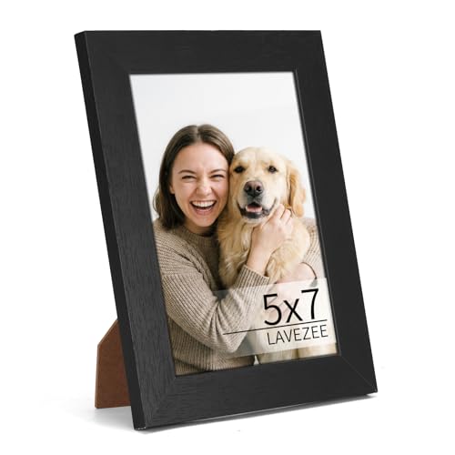 Lavezee 5x7 Picture Frame Black, Wide MDF Photo Frame with