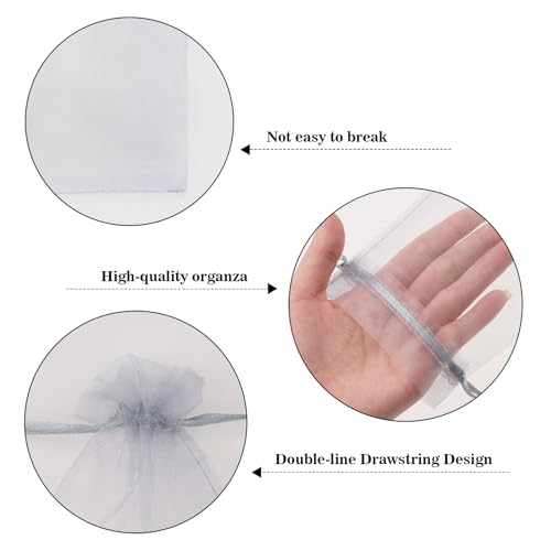 Image of joycraft 50Pcs Organza Bags, 2.7 inchx3.5 inch Sheer Drawstring Gift Bags, Organza Jewelry Pouches, Party Favor Bags, Grey Organza Gift Bags, Packaging Bags for Jewelry, Makeup, Candy, Festival