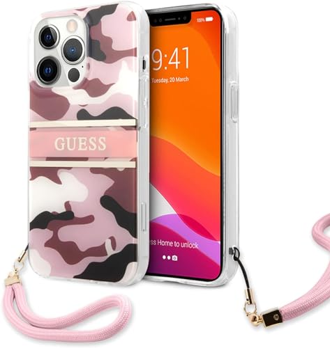 GUESS GUHCP13SKCABPI Coque pour iPhone 13 Mini 5,4" Collection de lanières Camouflage Rose, x, Silicone, Achat