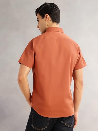 Image of Thomas Scott Men's Premium Slim Fit Casual Shirt | 100% Cotton Twill | Short Sleeves | Spread Collar | Solid Smart Casual Shirt for Men