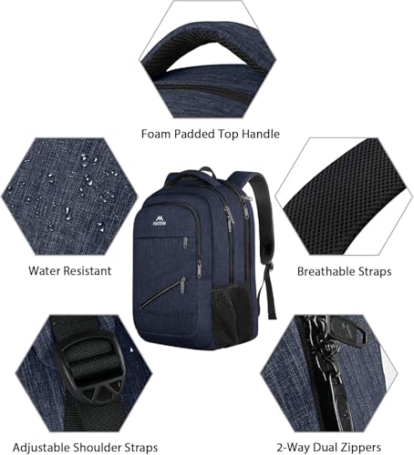Image of MATEIN 17 Inch Laptop Backpack, Large Work Backpack Travel Carry On TSA Approved with Trolley Sleeve, College Computer Bag with Anti Theft Pocket, Water Resistant Commute Daypack for Men, Dark Blue