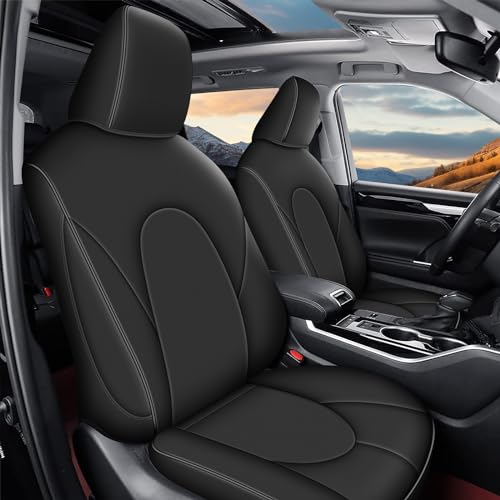 AOMSAZTO Custom Fit Highlander Seat Covers: for Toyota Highlander 2020 2021 2022 2023 2024 2025-Three-Row 7 Seats,Second Row Captain Chair Faux Leather-Black