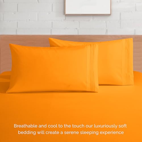 Elegant Comfort Luxurious 1500 Premium Hotel Quality Microfiber 4-Piece Sheet Set, 18-24 Inches Deep - Extra Deep Pocket Sheets - Ultra Soft 4PC Deep Pocket Sheets, King, Orange