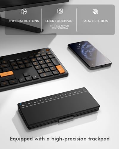Image of Doohoeek Travel Keyboard with Touchpad, Universal Compact Keyboard with Large Trackpad & Any-Angle Stand for Android /iOS /Windows, Dual-Device Bluetooth Keypad for Phones /Galaxy Z Fold /iPad mini