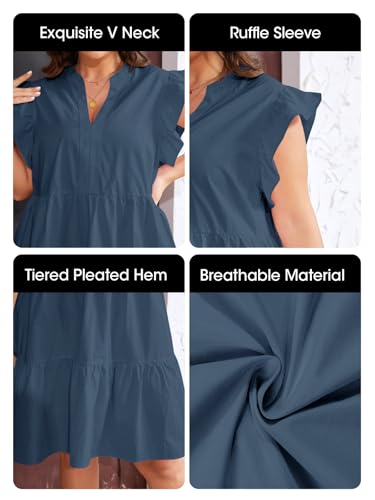 Image of Fisoew Plus Size Dresses for Women Summer Ruffle Short Sleeve V Neck Dress Tiered Swing A Line Babydoll Mini Dress