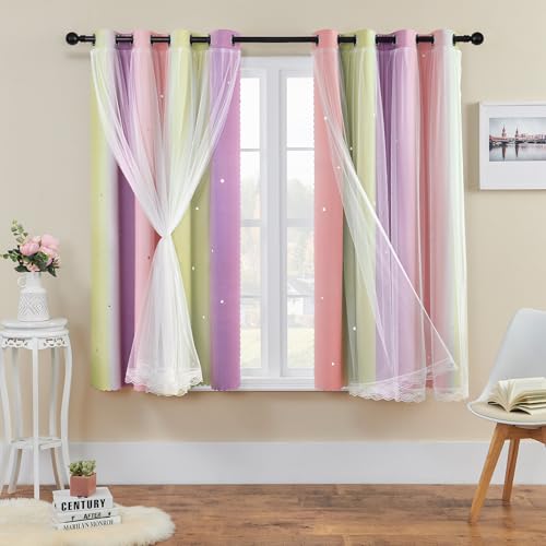 Image of XiDi Curtains for Bedroom Decor, Rainbow Pink PurpleYellow52 /54 /1