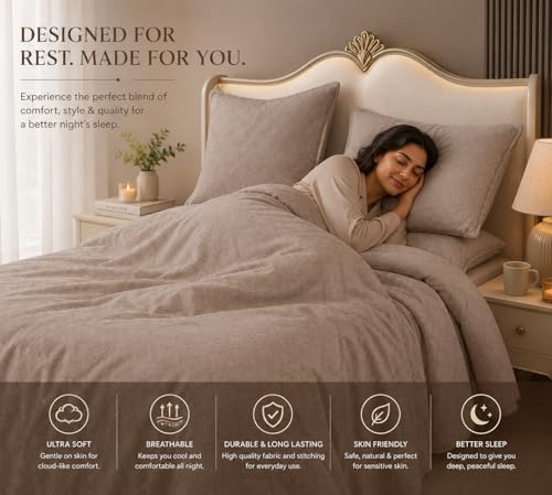 Image of Blue Strip Polycotton Bedsheet, King 108x108 (Beige) | Hotel Quality | Soft, Breathable & Colourfast | Wrinkle Resistant | Machine Washable | Pillow Covers Included