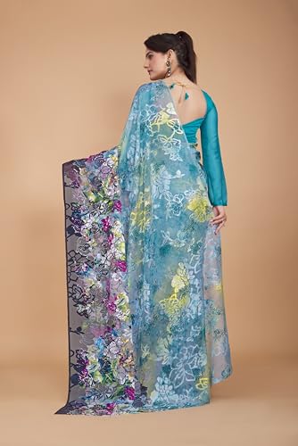 Image of Garden Vareli Summer Roganza Viscose Brasso Floral Print Saree with Unstitched Blouse Piece