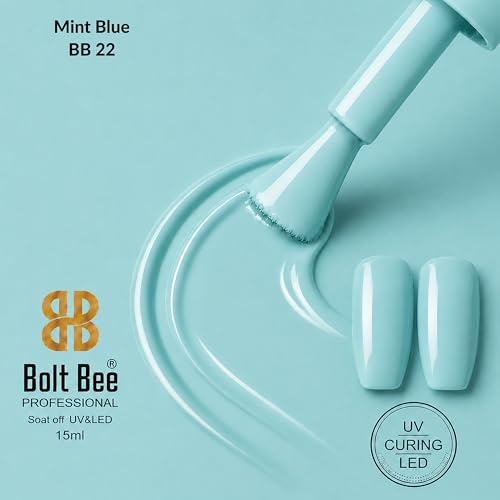 Image of Bolt Bee Mint Blue Color Gel Nail Polish Soak Off UV Gel DIY at Home 15ML Manicure Salon Nail Art