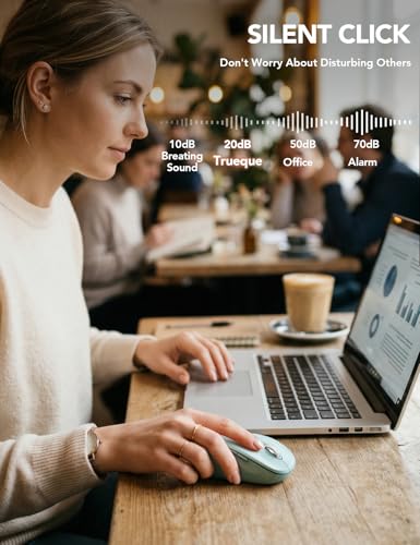 Image of Trueque Wireless Mouse for Laptop, Ergonomic 6-Button Mouse, Light Blue | 2.4GHz USB receiver, back /forward buttons, 3 adjustable DPI levels, silent clicks, USB-C adapter, Windows /Mac /Chrome OS /Linux