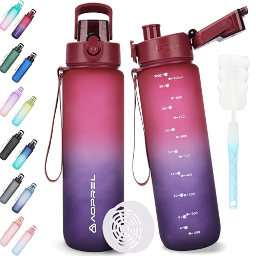 AOPREL Trinkflasche 1l, Trinkflasche Sport Tritan & BPA-Frei Wasserflasche Mit Filter und Bürste, Auslaufsicher Sportflasche Für Fitness, Wandern, Camping, Schule und Büro