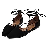 YIBLBOX Womens Sandal Pointy Toe Ankle Strap Wrap Ballet Flats Lace Up Wedding Party Sandals
