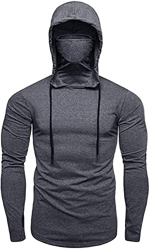 Mens Gym Thin Hoodie Long Sleeve Hoodies with Mask Sweatshirt Hooded Tops (Color : Grey, Size : Large)2