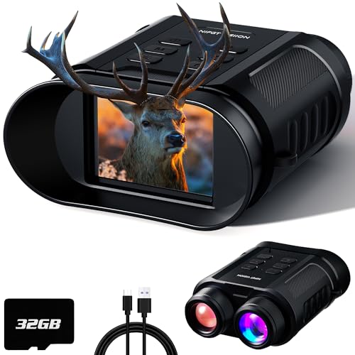 WONGKUO Night Vision Goggles - 5W Upgraded 4K HD IR Binoculars - 8X Digital Zoom, Rechargeable Binoculars with Camera Built in, 32GB Card to Save Photos and Videos, Flashlight for Camping Hunting