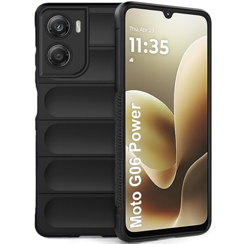 Image of TheGiftKart Liquid Silicon Back Cover Case for Motorola Moto G06 Power 5G | Shockproof Military Grade Protection | Micro-Fibre Cloth On Inner Side | Built-in Anti-Slip Grip Back Cover (TPU, Black)