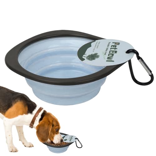Faltbarer Futternapf für Hunde, aus Silikon, faltbar, tragbar, Wassernapf für Haustiere, wasserdicht, mit Trolleyclip