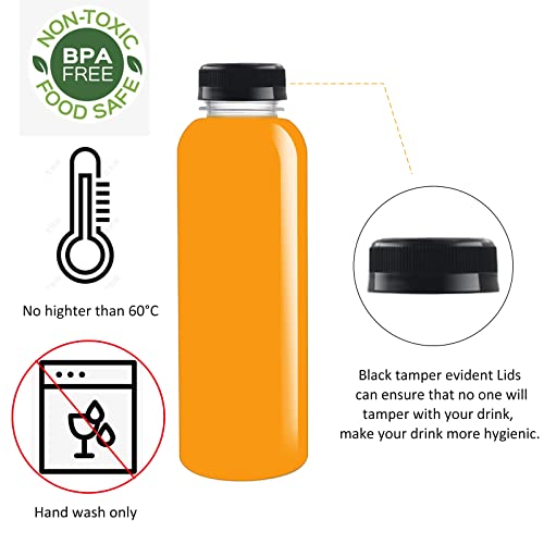 20-Pack 16 oz Reusable Plastic Juice Bottles with Black Tamper-Evident Caps
