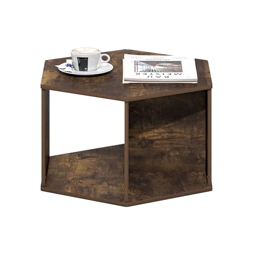Image of Furinno Simple Design Coffee Table, Hexagon Modern Center Table with Open Shelf, Vertical or Horizontal Side Table, for Living Room, Bedroom, Home Office, Amber Pine
