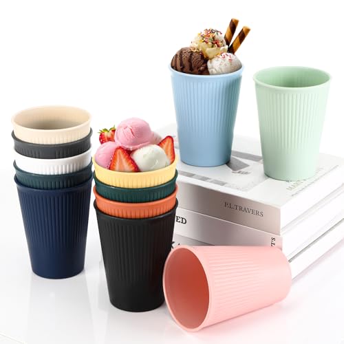Freyeeti Vasos Plastico Duro, Vasos Plastico, Libre de BPA, Microondas y Lavavajillas, para Niños, Adultos, para El hogar, La Escuela y Los Viajes (12 piezas)