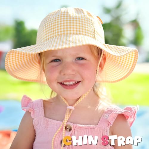 Image of HONGTEYA Baby Sun Hat Toddler Girl Beach Hat Sun Protection Adjustable Outdoor Summer Wide Brim Bucket Hat for Infant Kids