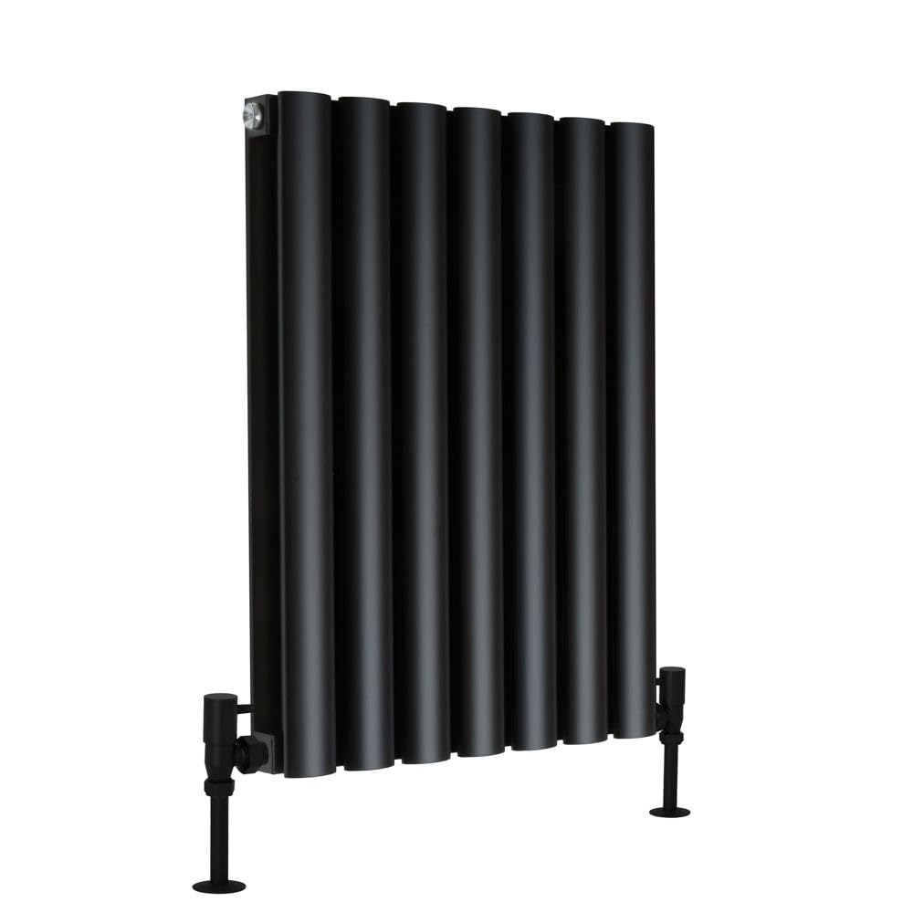 Milano Black Aruba Horizontal Double Oval Panel Aluminium Radiator - 600Mm X 470Mm