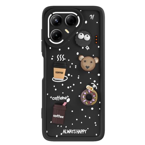 Image of Outlouders Back Cover for Tecno Pova 7 5G | 3D Cartoon Bear Cute Fun Silicone Full Body Protection Bumper Case (Black)