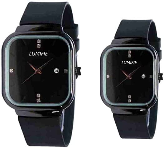 LUMIFIE Analog Date Display Black Diamond Look Chronograph Square Couple Watch (B0BSGXJP3T) Amazon Price History, Amazon Price Tracker