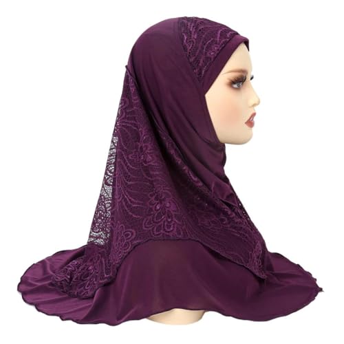 Women Muslim Lace Hijab Instant Scarf Islam Prayer Hijabs Turban One Piece Amira Head Wrap Shawls2