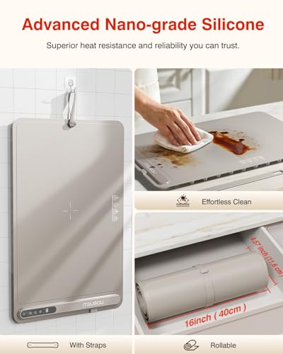 Image of Warming Mat for Food (24 inchx16 inch) - iTRUSOU 7-Level Electric Warming Tray with 400W High-Power, Timer 0-99H & Built-In Strap - Rollable Large Food Warming Mat for Parties & Buffet