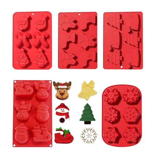 ZOOMPIL Weihnachten Silikonform, 5stk Backformen aus Silikon für Weihnachten, mit Stern, Weihnachtsbaum, Schneeflocke & Rentier, Anhänger Seifenform für DIY Harz