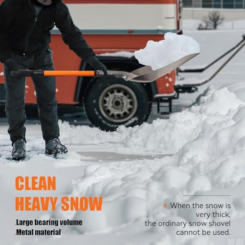 Snow Shovel,Metal Snow Shovel for Driveway,Scoop Shovel Heavy Duty with D Handel,Transfer Shovel for Gardening,Farms,and Barns,45 inches,Orange Snow Shovel,Metal Snow Shovel for Driveway,Scoop Shovel Heavy Duty with D Handel,Transfer Shovel for Gardening,Farms,and Barns,45 inches,Orange