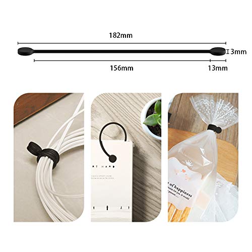 Image of SMART&COOL Reusable Silicone Magnetic Cable Ties for Bundling and Organizing, Holding Stuff, Book Markers, Fridge Magnets, Assorted Color, 7.16'' (10-Pack, Black) | For Bundling and Organizing, Holding Stuff, Book Markers, Fridge Magnets