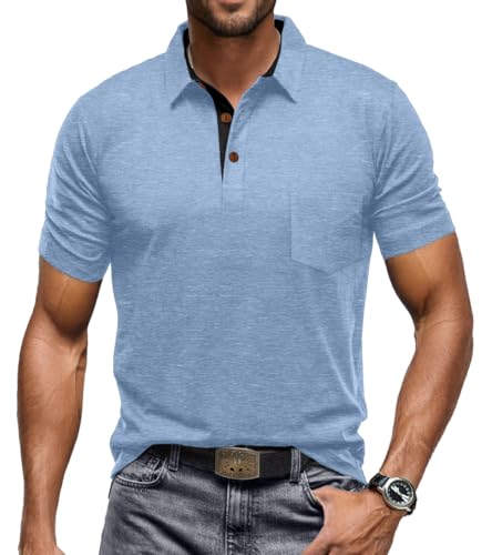 Image of Sailwind Men's Cotton Polo Shirts Short Sleeve Casual Summer Shirts Classic Collared Golf Shirt with Pocket