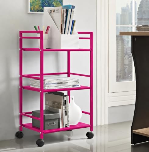 Image of WINSTAR Metal Rolling Trolley with Lockable Wheels | Heavy Duty Multifunctional Metal Frame Cart | Ideal for Home, Kitchen, Bathroom and Office Storage | (Fuchsia Pink, 3-Tier)