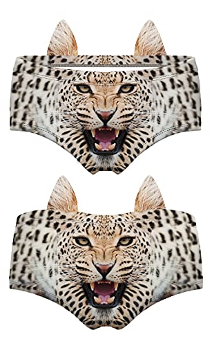 Image of JINKAIJIA Women's Flirty Sexy Funny Naughty 3D Printed Animal Tail Underwears Briefs Gifts With Cute Ears