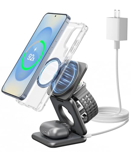 Cargador inalámbrico Samsung S25 KU XIU X40Q-S Qi2 base 3 en 1 soporte magnético
