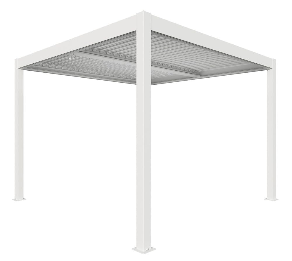 VERDELOOK | Pergola Bioclimatica Atena 100 Bianca 3x4 H2,5 m con Lamelle Orientabili, Pergola da Giardino in Alluminio con Arganello e Grondaia Integrata, Pali 10x10 cm