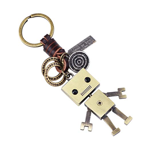 LKMY Divertido llavero de robot de regalo, llavero vintage de cuero para hombres y mujeres, llavero novedoso para mamá y papá, mini colgante personalizado para niña y niño (robot), marrón Cover