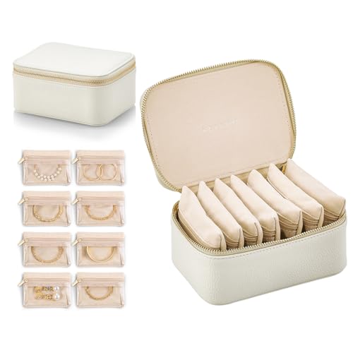 Boîte à bijoux de voyage Vlando en velours blanc cassé à 8 poches zippées - 2