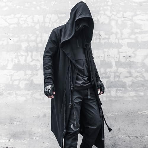 Gothic Cloak Long Hoodie Men Black Wizard Hoodies Streetwear Cardigan Hoodie Techwear Male2