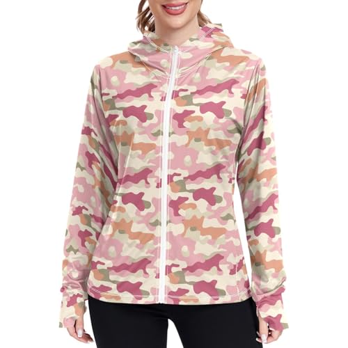 Women Sun Protection Hoodie Jacket Camel_4 Lightweight Womens Zip Up Jackets UPF 50+
