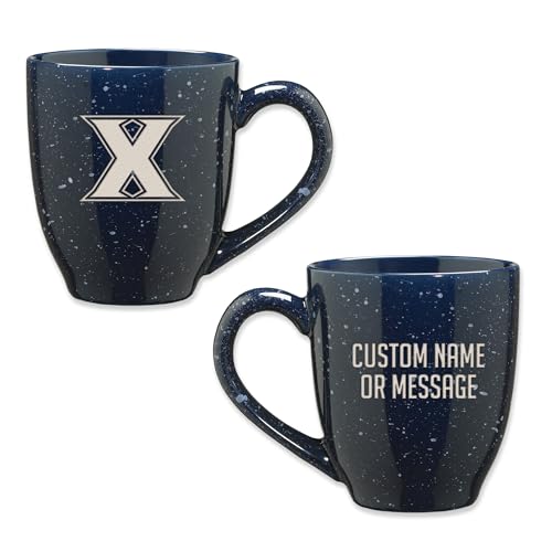 Image of Rico Industries NCAA Xavier Musketeers Navy Blue Personalized 16 oz Team Color Laser Engraved Speckled Ceramic Coffee Mug