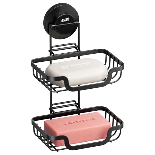 Image of TAILI Soap Dish, Bar Soap Holder Suction Cup, Stainless Steel, 2 Layer