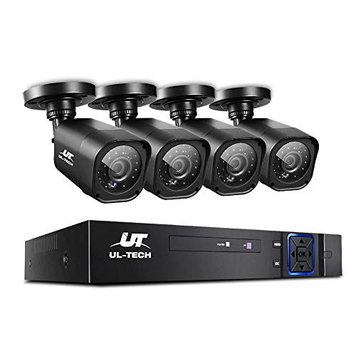 UL-TECH 4CH Wired Security Camera System - 4Pcs 1080P CCTV Square Cameras with H.264+ Compression, IP66, Smart Motion Detection & Email Alerts, Support P2P Remote
