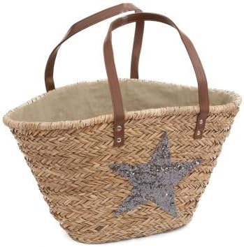 Borsa paglia naturale con paillettes stella grigio cestino borsa per la  spesa cestino borsa decorativa cestino platino borsa cestino spiaggia borsa  : Amazon.it: Casa e cucina