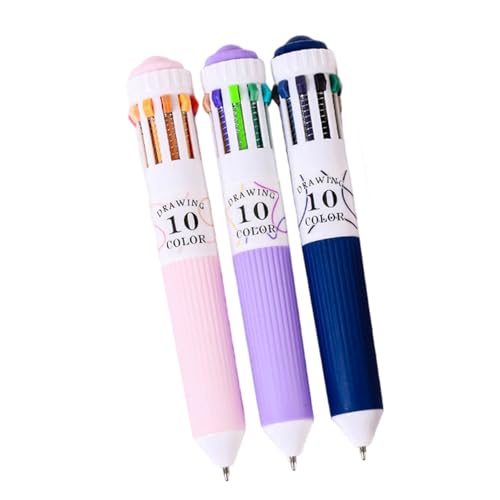 3/6Pcs Retractable Multicolored Ballpoint Pen 10-Color-in-1 Ballpoint Pen 0.8MM for Daily Journaling Note Taking Drawing Pen for